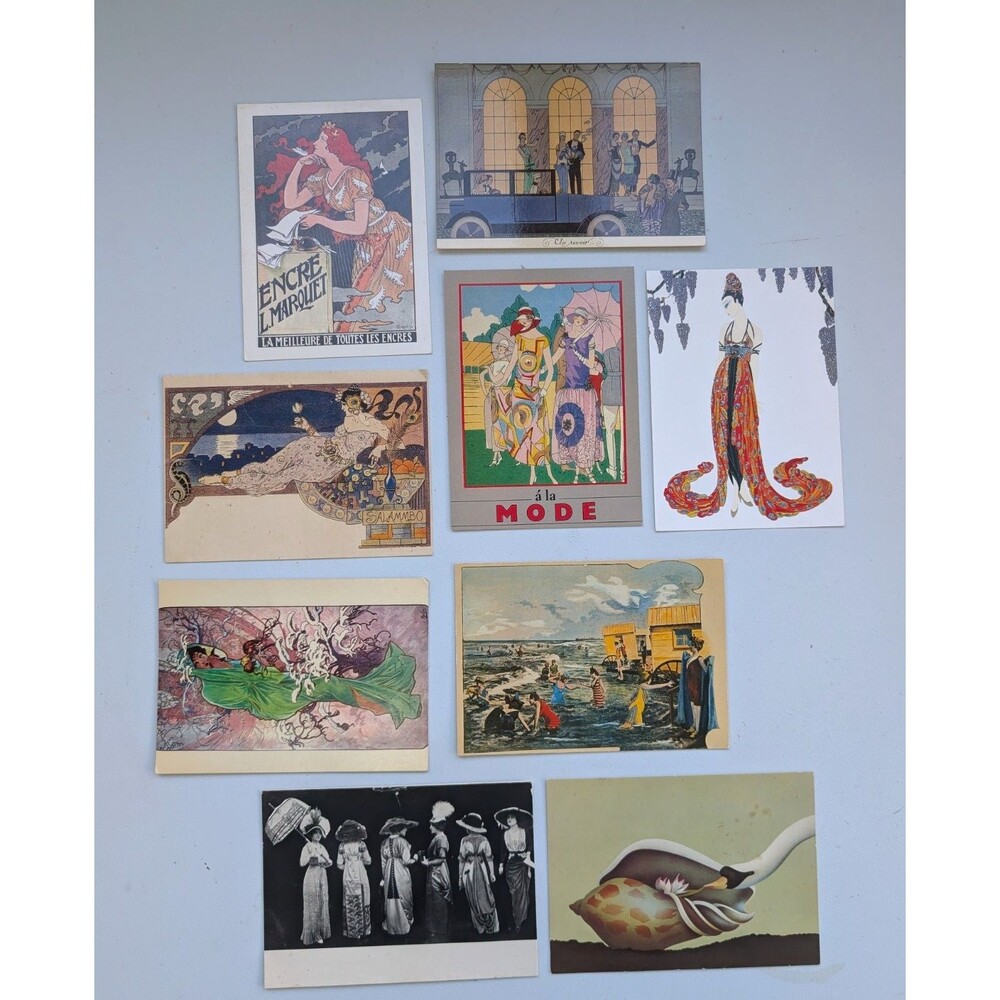 Vintage Art Postcard Lot 9 Mucha Grasset Barbier Art Deco Fashion France